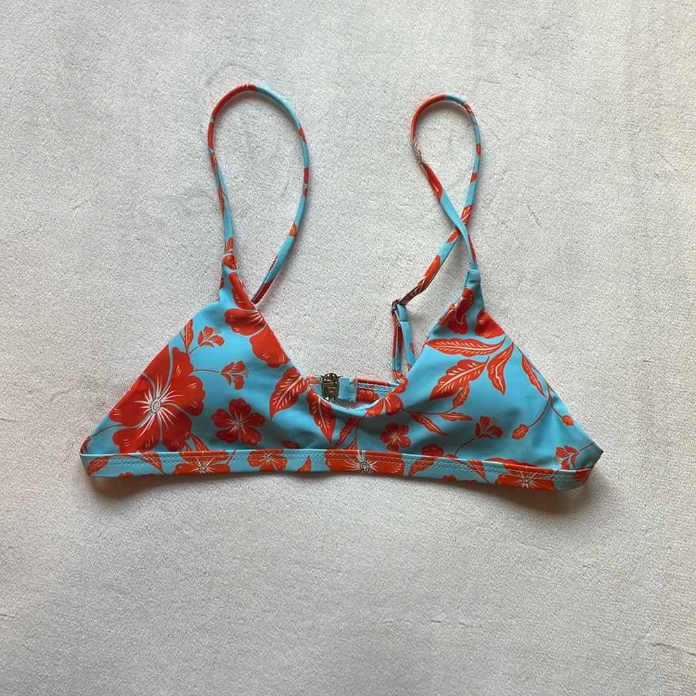Tropical blue and orange bikini top XS